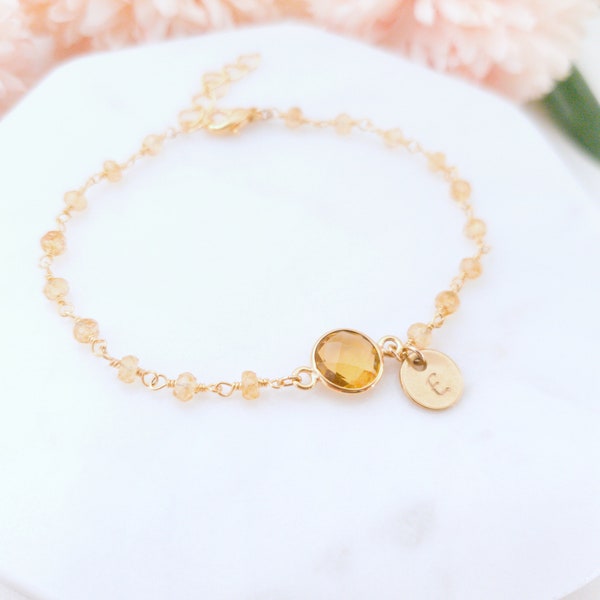 Citrine Bracelet Personalized Jewelry Citrine Jewelry Citrine Birthstone November Birthstone