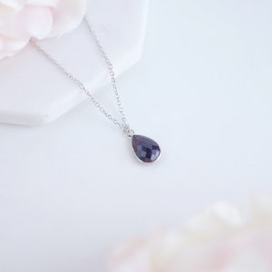 Sterling Silver Sapphire Necklace Sapphire Jewelry Crystal Necklace September Birthstone Necklace Raw Sapphire Pendant Necklace