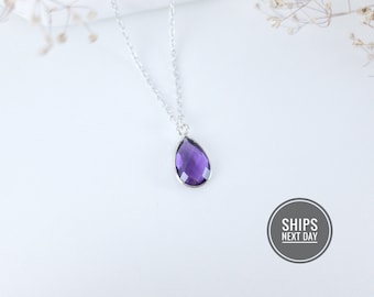 Sterling Silver Amethyst Necklace Silver Amethyst Pendant Necklace  Sterling Amethyst Jewelry Teardrop Necklace February Birthstone