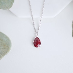 Sterling Silver Ruby Necklace Natural Ruby Pendant Necklace July Birthstone Necklace Gemstone Necklace Teardrop Necklace