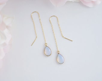 Opal Earrings Threader Earrings Opal Jewelry October Birthstone Thread Earrings Chain Earrings