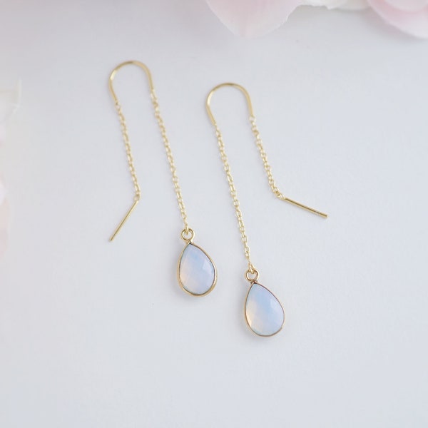 Opal Earrings Threader Earrings Opal Jewelry October Birthstone Thread Earrings Chain Earrings