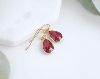 Natural Ruby Earrings Gold Ruby Jewelry Dainty Earrings Gold Dangle Earrings Small Earrings July Birthstone