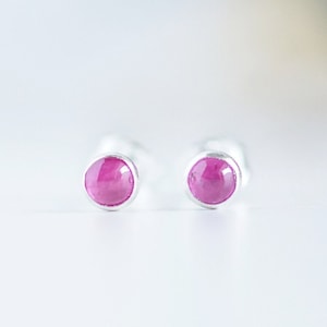 Genuine Ruby Earrings Sterling Silver Ruby Jewelry Tiny Stud Earrings Small Earrings Silver Stud Earrings Post Earrings July Birthstone