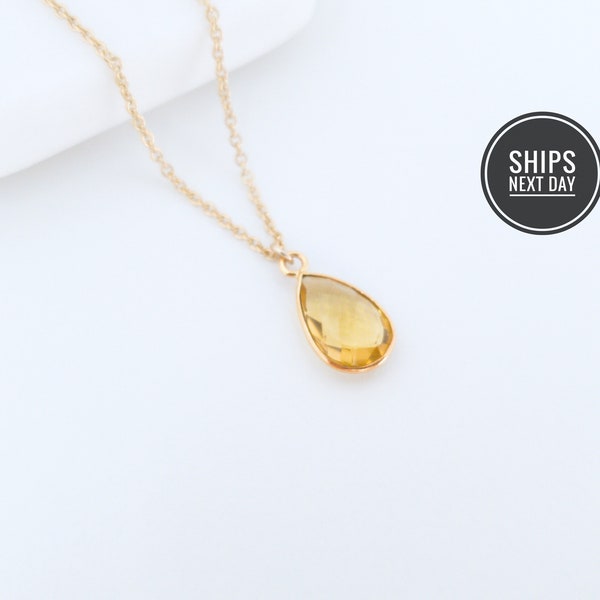 Citrine Necklace, Gold Citrine Jewelry, November Birthstone, Gemstone Pendant
