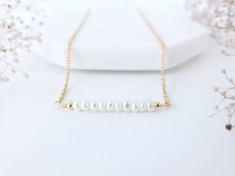 Real Pearl Necklace Freshwater Pearl Necklace Pearl Bar Necklace Seed Pearl Necklace Bead Bar Necklace June Birthday Gift image 7
