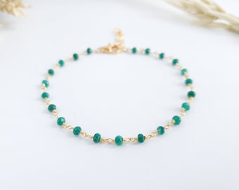 Emerald Bracelet, Green Stone Bracelet, Gemstone Bracelet, Gold Emerald Jewelry, May Birthstone, Bracelet for Women