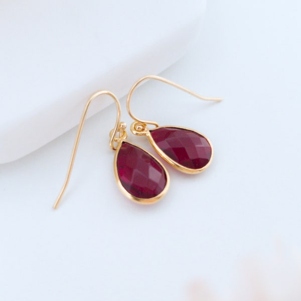 Garnet Earrings, Garnet Jewelry, Garnet Drop Earrings, Red Stone Earrings, January Birthstone, Dainty Red Earrings