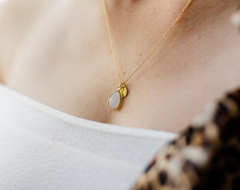 Rainbow Moonstone Necklace Moonstone Pendant Initial Birthstone Necklace Personalized Jewelry Custom Necklace