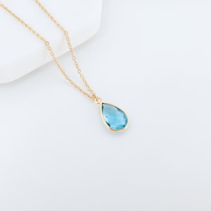 Blue Topaz Necklace - Gold Topaz Pendant - Tear Drop Necklace - Tiny Topaz Jewelry - December Birthstone
