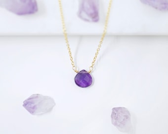 Genuine Amethyst Necklace Gold Amethyst Pendant Necklace Teardrop Necklace Amethyst Choker Necklace