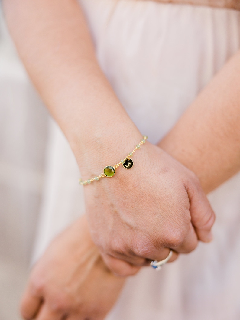 Personalized Peridot Bracelet Gold Peridot Jewelry Initial Etsy