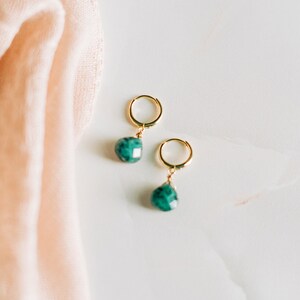Emerald Hoop Earrings Gold Hoop Earrings Small Hoop Earrings Huggie Hoop Earrings Mini Hoop Earrings image 3