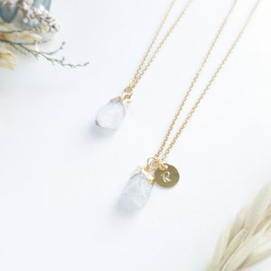 Personalized Raw Moonstone Necklace Raw Moonstone Initial Birthstone Necklace Custom Natural Rainbow Pendant Necklace