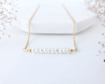 Real Pearl Necklace Freshwater Pearl Necklace Pearl Bar Necklace Seed Pearl Necklace Bead Bar Necklace June Birthday Gift