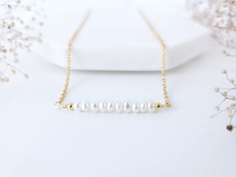 Real Pearl Necklace Freshwater Pearl Necklace Pearl Bar Necklace Seed Pearl Necklace Bead Bar Necklace June Birthday Gift image 1