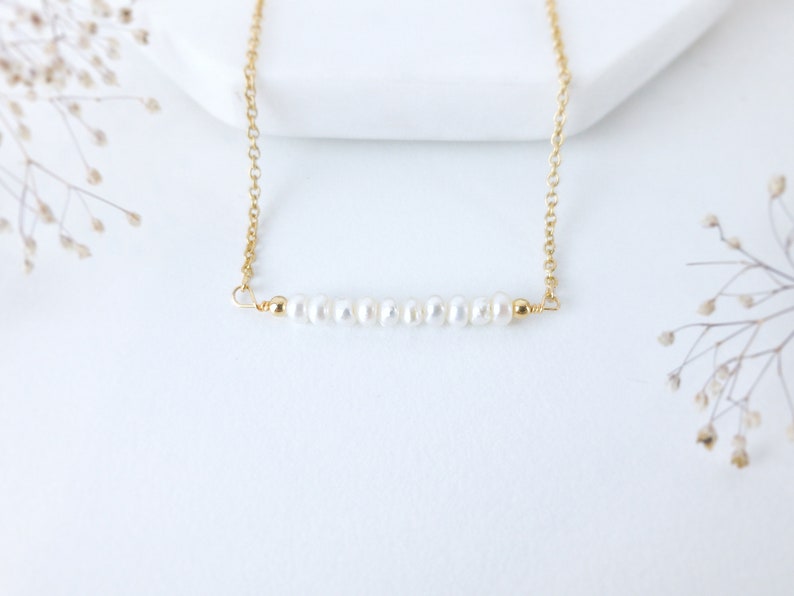 Real Pearl Necklace Freshwater Pearl Necklace Pearl Bar Necklace Seed Pearl Necklace Bead Bar Necklace June Birthday Gift image 2