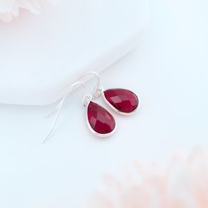 Garnet Earrings Garnet Drop Earrings Silver Garnet Jewelry Small Drop Earrings Red Quartz Earrings
