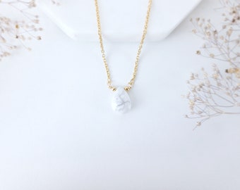 Howlite Necklace White Howlite Pendant Necklace Natural Howlite Jewelry Teardrop Pendant Necklace White Stone Necklace
