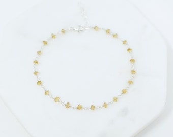 Sterling Silver Citrine Bracelet Citrine Jewelry Rosary Bracelet Birthday Gifts Crystal Bracelet