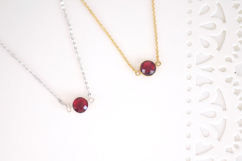 Garnet Necklace, Garnet Pendant, January Birthstone Necklace Sterling Silver (SS)