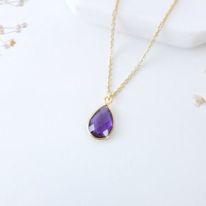 Gold Amethyst Necklace Amethyst Pendant Necklace Amethyst Jewelry Birthstone Necklace Teardrop Necklace February Birthstone