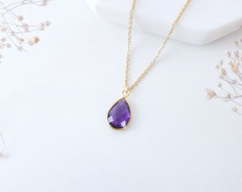 Gold Amethyst Necklace Amethyst Pendant Necklace Amethyst Jewelry Birthstone Necklace Teardrop Necklace February Birthstone