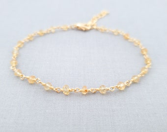 Citrine Bracelet Gemstone Bracelet Bracelet for Women Tiny Stone Bracelet Gold Yellow Bracelet November Birthstone