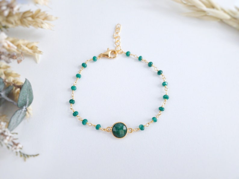 Personalized Emerald Bracelet Emerald Birthstone Bracelet Initial Bracelet for Women Personalized Emerald Jewelry image 4