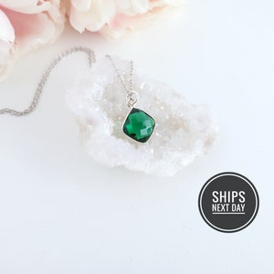 Emerald Necklace  Gold Emerald Pendant Necklace May Birthstone Emerald Jewelry