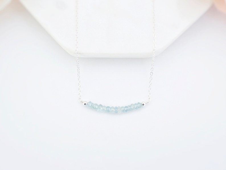 Sterling Silver Aquamarine Necklace Necklaces for Women Gemstone Bar Necklace March Birthstone Necklace Dainty Necklace Gemstone Necklace Sterling Silver (SS)