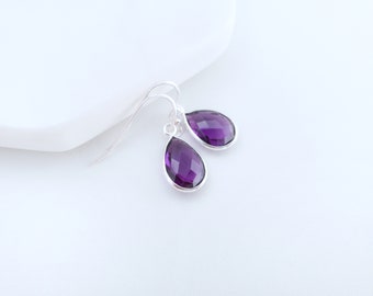 Tiny Drop Earrings, February Birthstone, Tiny Purple Earrings, Tiny Stone Earrings, Simple Amethyst Earrings