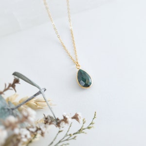 Sterling Silver Emerald Necklace Natural Emerald Pendant Necklace Teardrop Necklace Gold Emerald Jewelry May Birthstone Gift image 2
