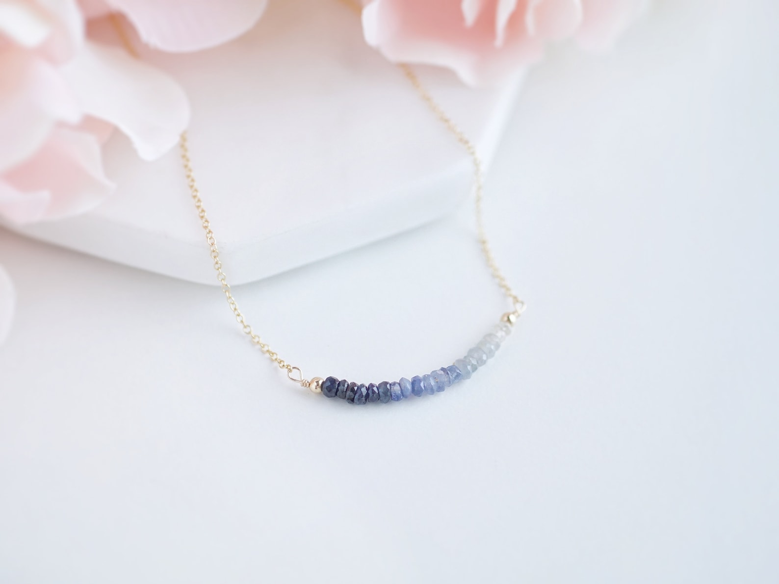 Sapphire Necklace Bead Bar Necklace Gemstone Bar Gift for Her Etsy