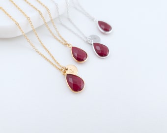 Personalized Garnet Necklace Initial Birthstone Necklace Personalized Jewelry January Birthstone