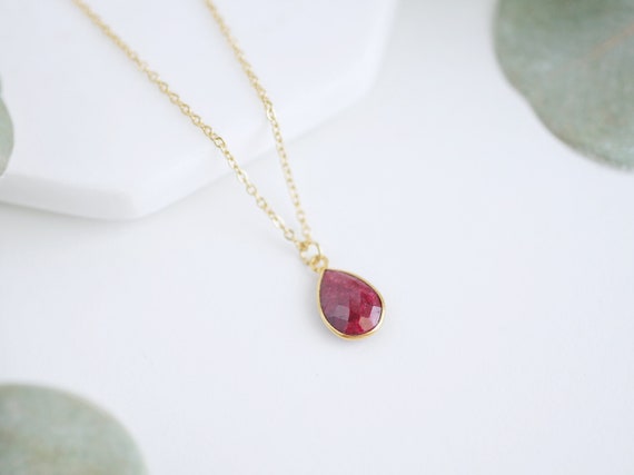 Ruby Necklace Natural Ruby Pendant Necklace Red Stone Necklace Gift For Her Birthstone Necklace For Women