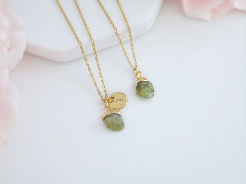 Personalized Peridot Pendant Necklace Raw Peridot Necklace Peridot Birthstone Necklace August Birthstone image 1