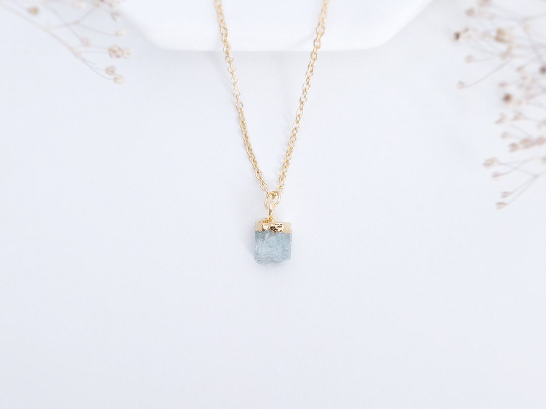 Aquamarine Necklace Raw Aquamarine Jewelry Genuine Aquamarine Etsy