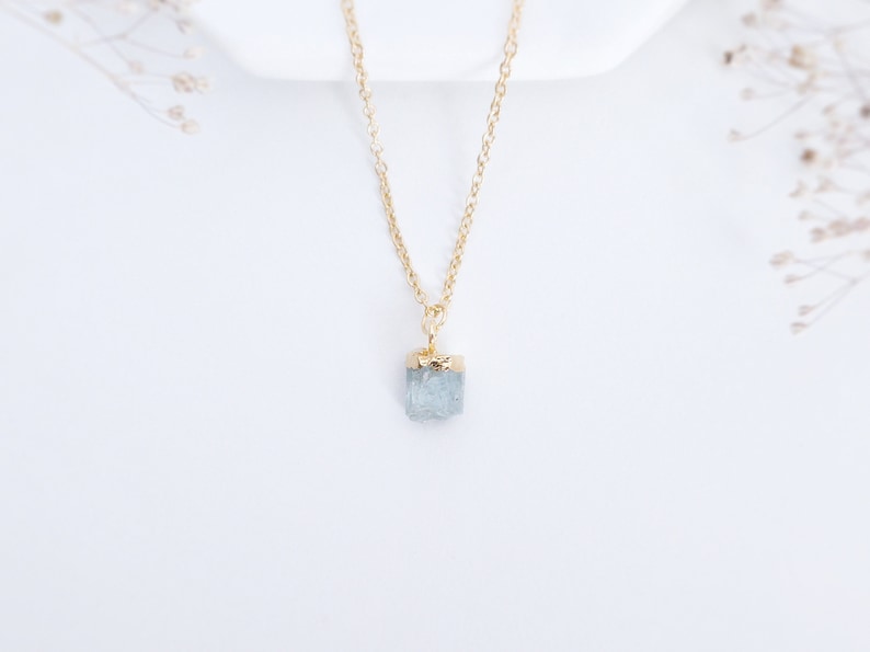 Aquamarine Necklace Raw Aquamarine Jewelry Genuine Aquamarine Pendant Necklace March Birthstone Necklace Raw Crystal Necklace image 1