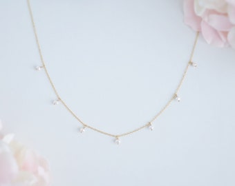 Pearl Choker Necklace Gold Pearl Necklace Dainty Necklace Bridal Necklace Wedding Necklace for Women Flower Girl Necklace