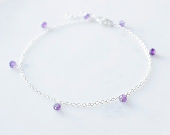 Silver Anklet Bracelet Anklets for Women Birthstone Anklet Custom Anklet Amethyst Anklet Amethyst Jewelry