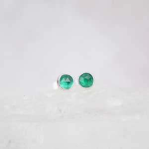 Genuine Emerald Stud Earrings Natural Emerald Earrings Small Stud Earrings Dainty Stud Earrings Simple Stud Earrings image 2