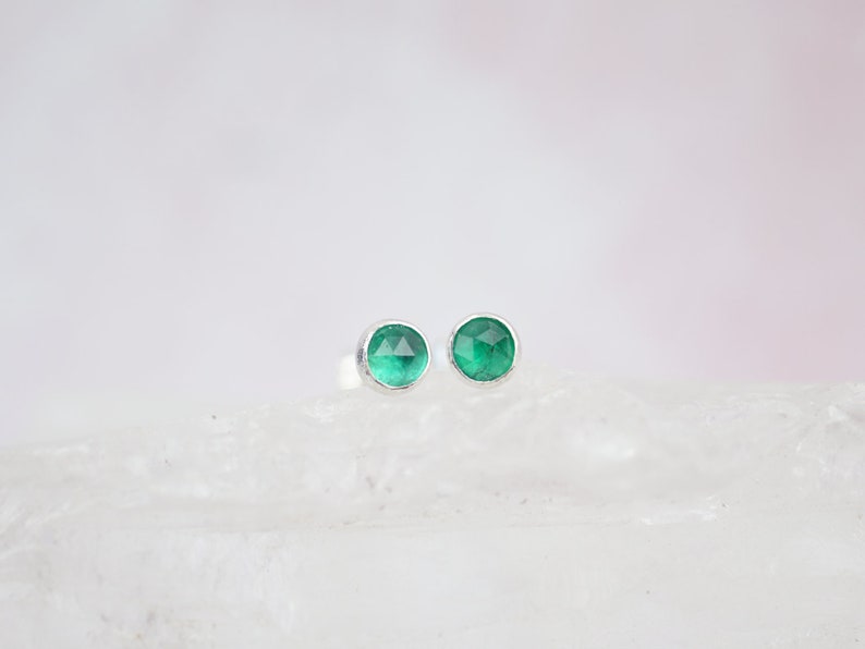 Genuine Emerald Stud Earrings Natural Emerald Earrings Small Stud Earrings Dainty Stud Earrings Simple Stud Earrings image 2