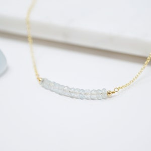 Sterling Silver Aquamarine Necklace Necklaces for Women Gemstone Bar Necklace March Birthstone Necklace Dainty Necklace Gemstone Necklace Gold Filled (GF)