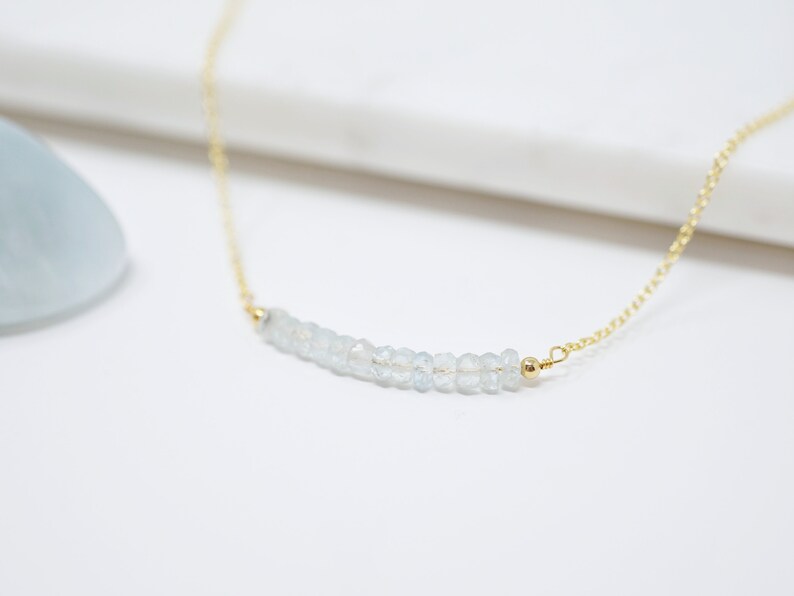 Sterling Silver Aquamarine Necklace Necklaces for Women Gemstone Bar Necklace March Birthstone Necklace Dainty Necklace Gemstone Necklace Gold Filled (GF)