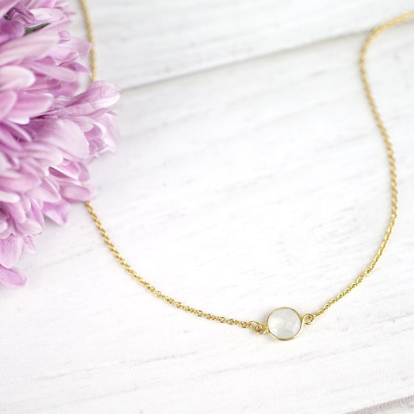 Tiny Moonstone Choker Moonstone Necklace June Birthday Gemstone Choker White Gold Choker Layered Choker