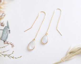 Moonstone Earrings Threader Earrings Rainbow Moonstone Drop Earrings Rainbow Moonstone Jewelry Bridal Earrings