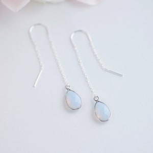 Sterling Silver Opal Earrings Threader Earrings Thread Earrings Chain Earrings Opal Jewelry October Birthstone