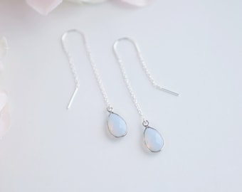 Sterling Silver Opal Earrings Threader Earrings Thread Earrings Chain Earrings Opal Jewelry October Birthstone