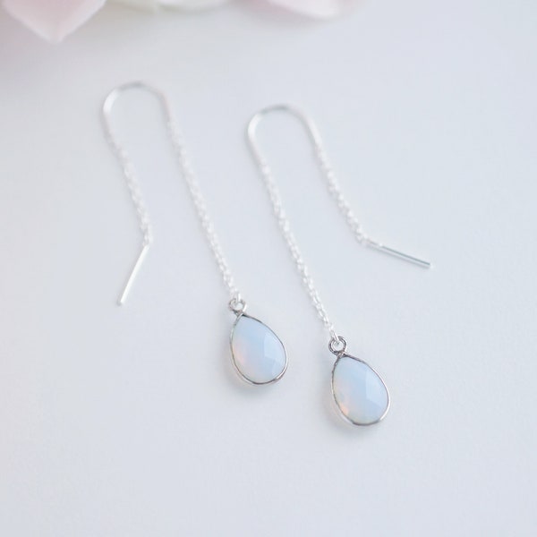 Sterling Silver Opal Earrings Threader Earrings Thread Earrings Chain Earrings Opal Jewelry October Birthstone
